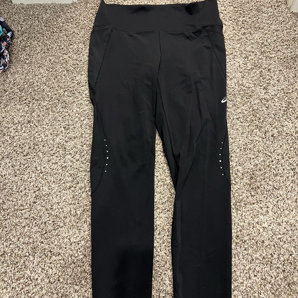 Asics Black Leggings with Gold Logo